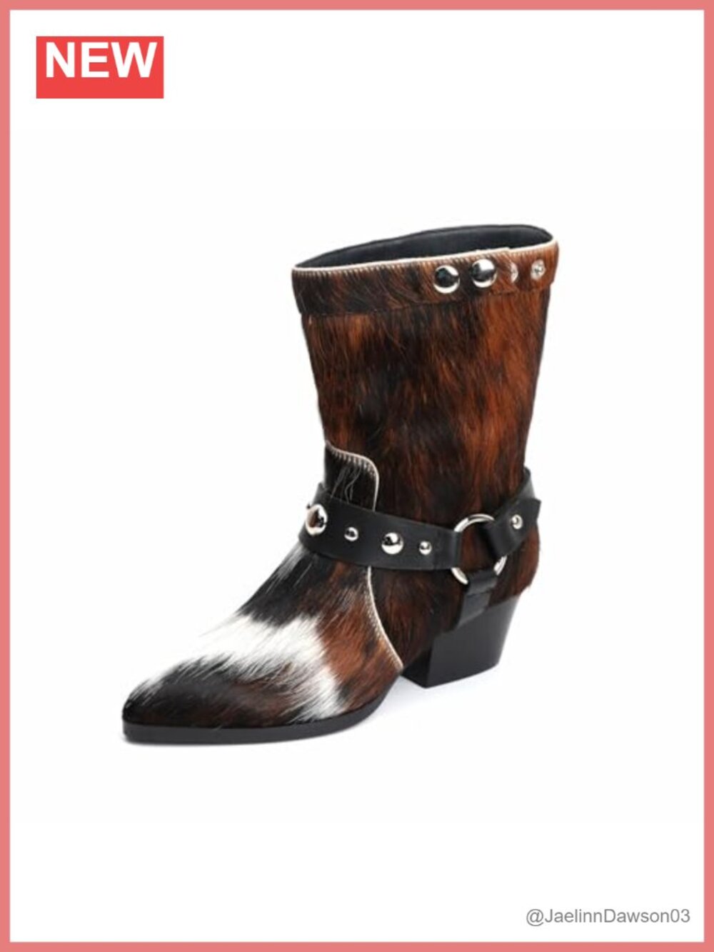 Handmade Western Cowgirl Boots Genuine Calf Hair Leather Mid-Calf Harness